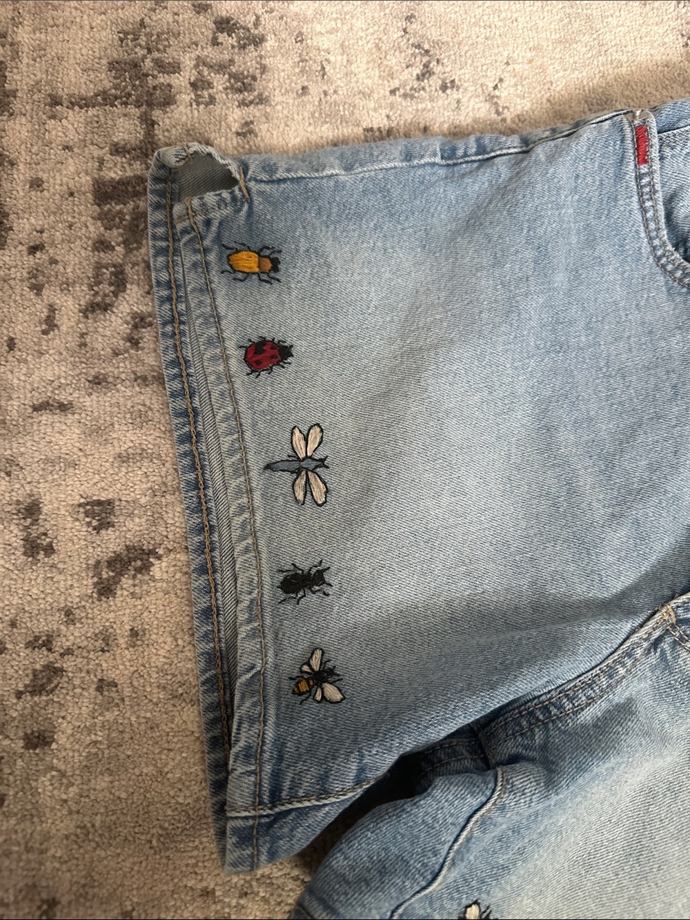 Women's Jeans Embroidered Bug Denim Shorts | Noah Kahan Concert - Picture 2 of 3